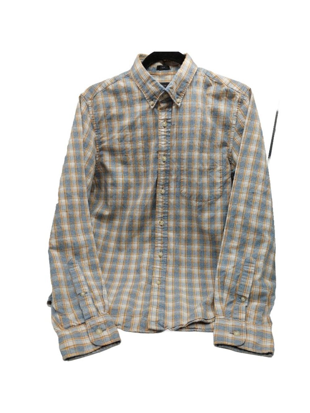 J Crew Button Shirt Mens Size Small Slim Plaid Blue Yellow Long Sleeve